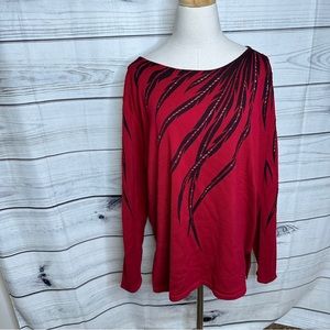 Bob Mackie Red Sweater with Black Design